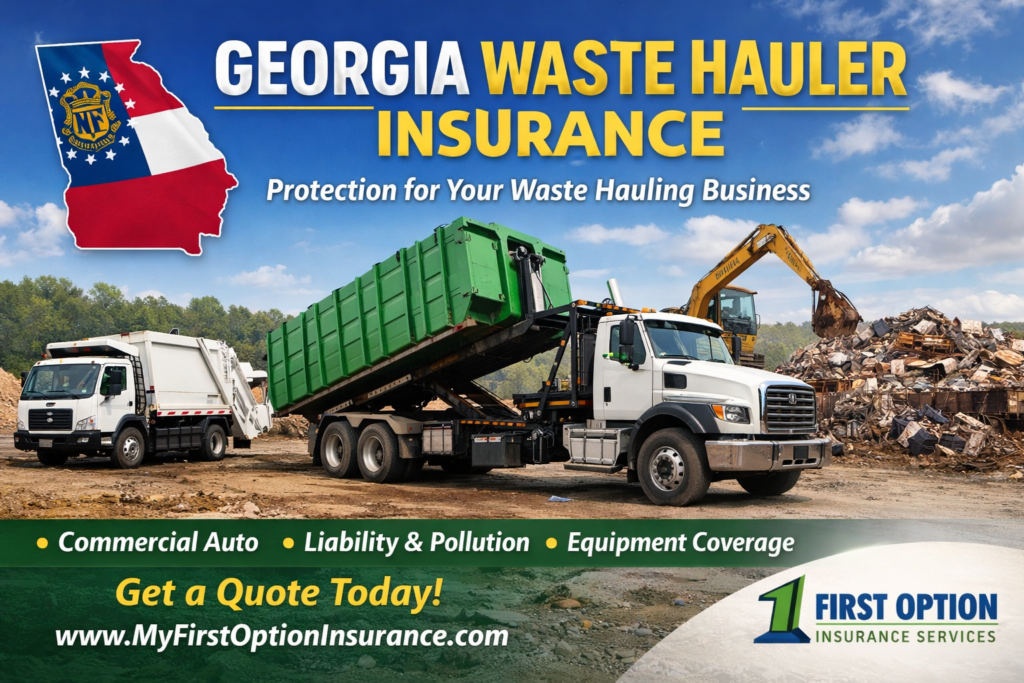 Georgia Waste Hauler Insurance coverage for trash and recycling hauling trucks in Georgia from First Option Insurance Services